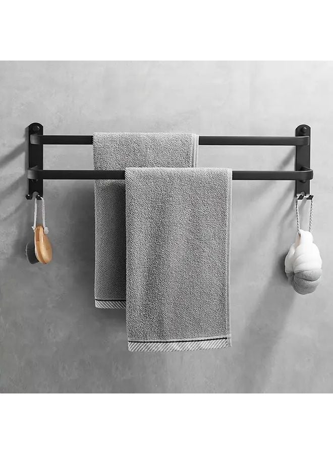 Black Double Layer No Drill Towel Rail Wall Mounted Bathroom Accessory Set - Image 1